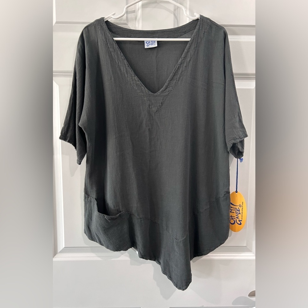 NWT Oh My Gauze Bayou V-neck Blouse Tunic Top Size 1 100% Cotton Lagenlook Boho